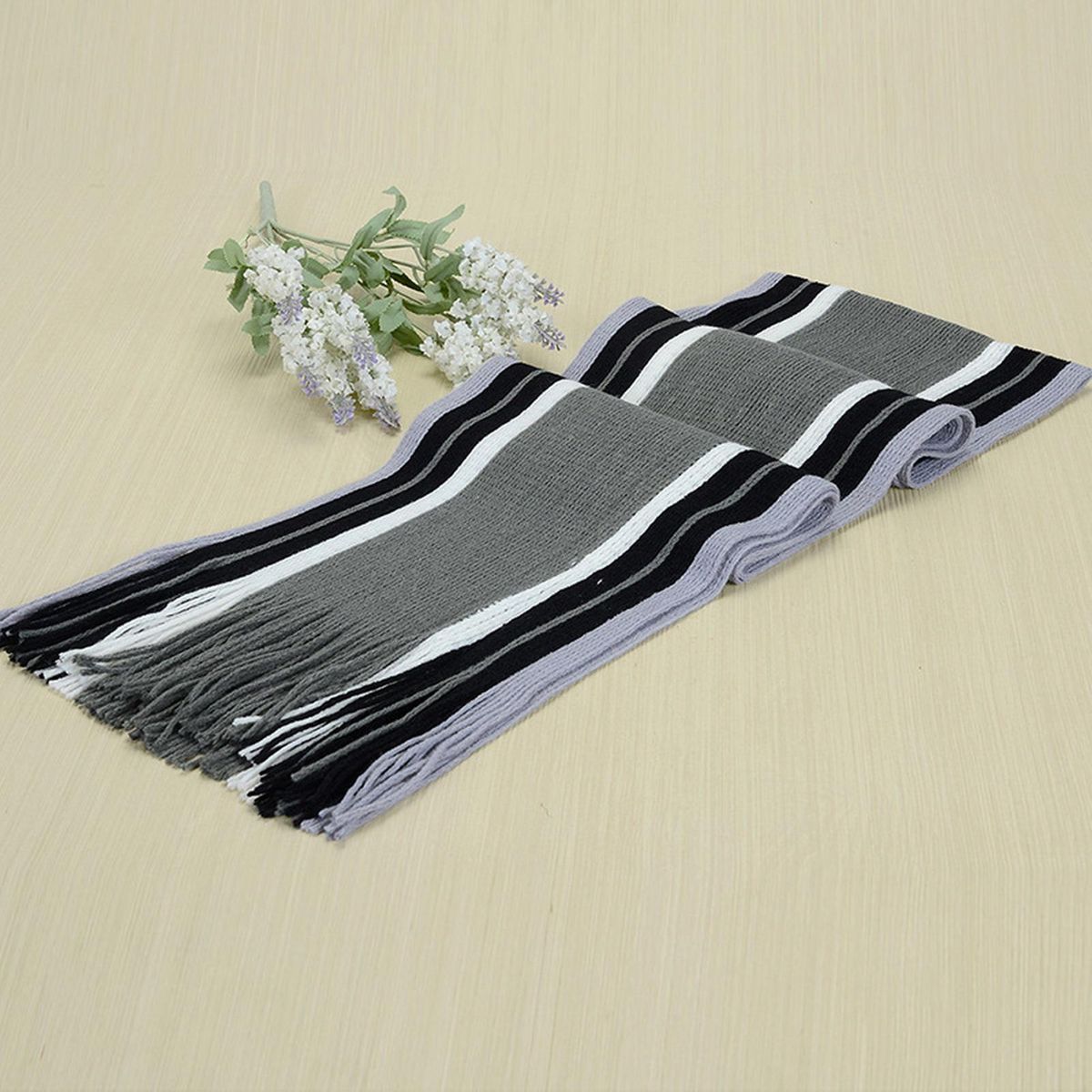 Winter Scarf Classic Striped Patchwork Color Men Scarf Grey