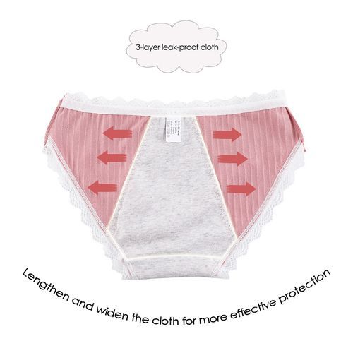 Leak Proof Menstrual Panties Physiological Pants Sexy Women Underwear Period Cotton Waterproof Briefs Lady Lingerie 1 Piece(#Black)