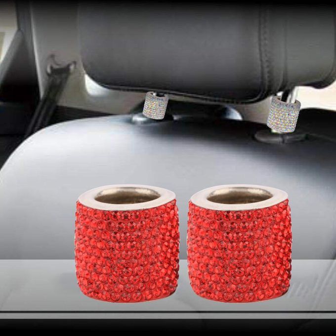2x Crystal Diamond Car Headrest Head Rest Collars Rings Decors Red Red