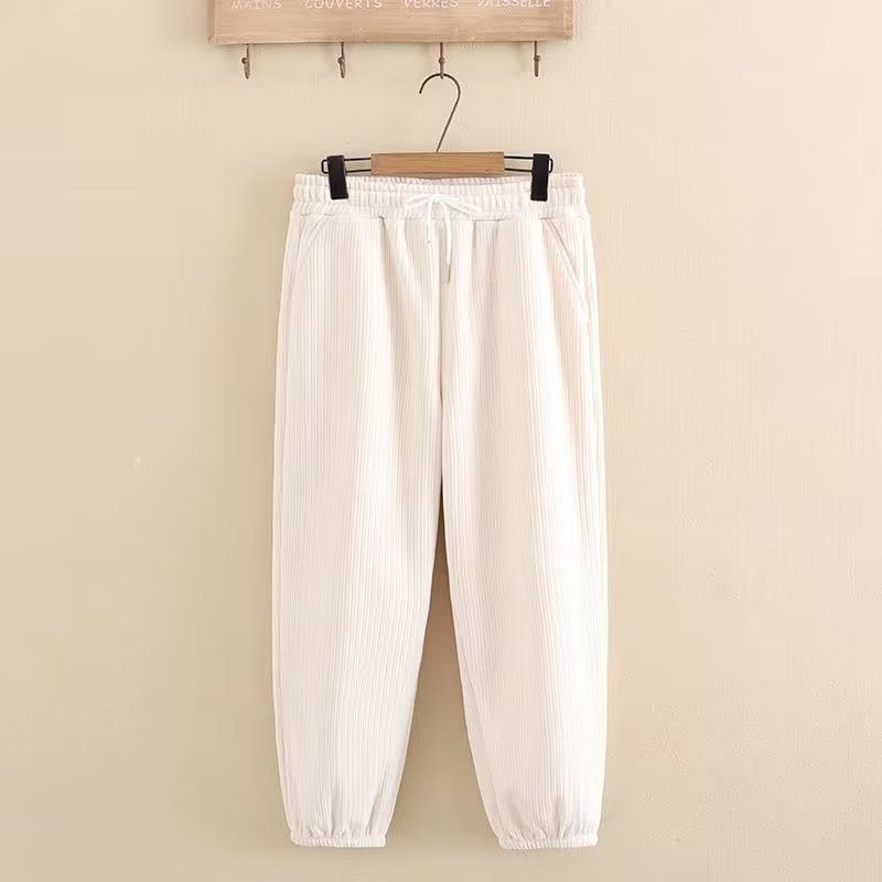 (White)Plus Size Women's Autumn And Winter Trousers Elastic Waist Cotton Quality Casual Trousers Chenille Loose Wide Leg Trousers 5XL SAB