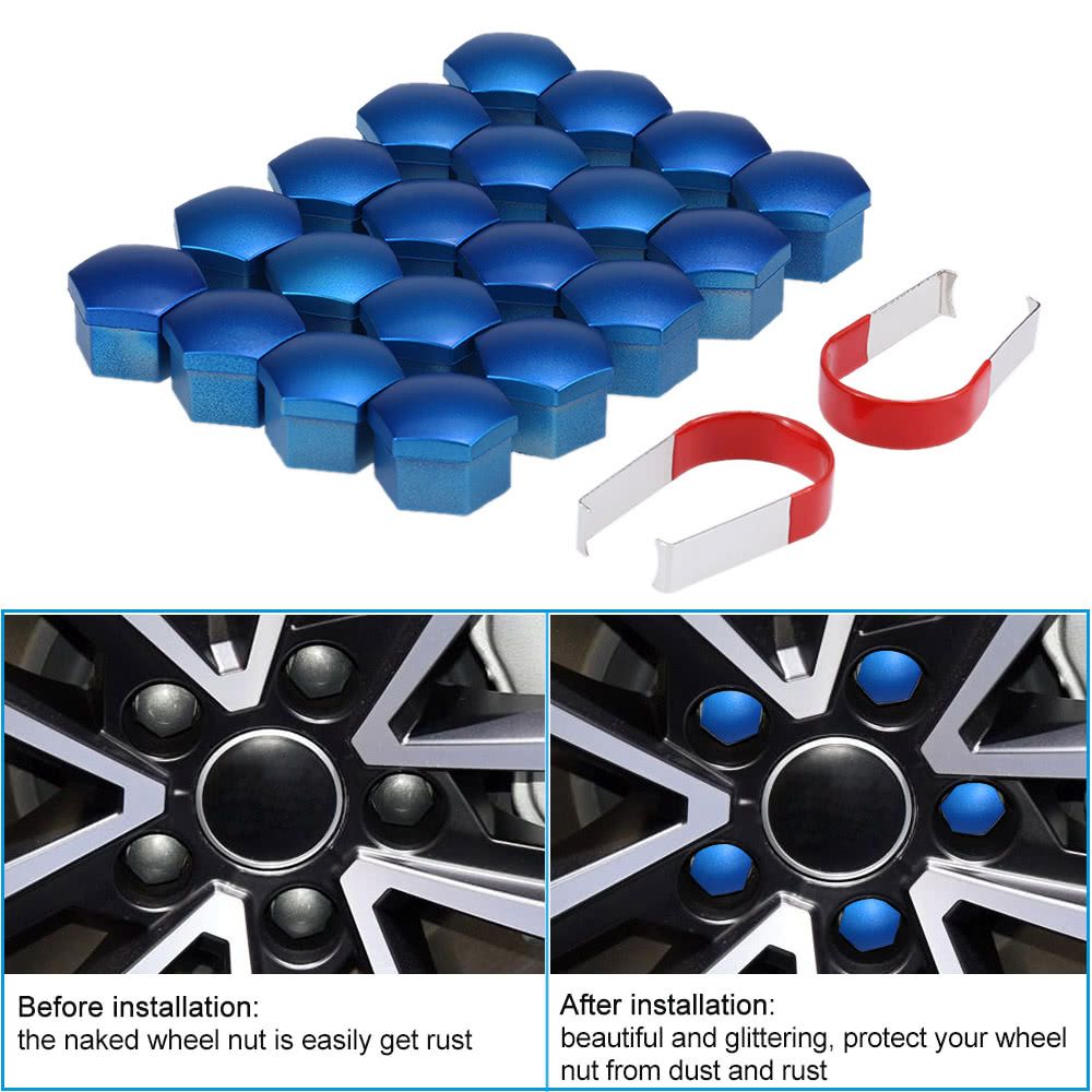 Set Of 20pcs Universal 17mm Chrome Plastic Car Wheel Nut