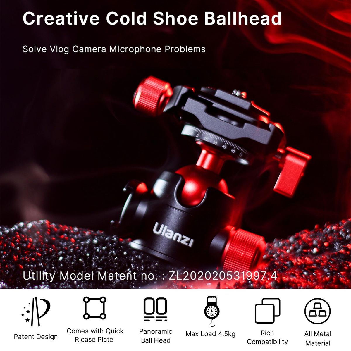 Ulanzi U-70 Mini Ball Head Dual 360° Panorama Adjusting with Cold Shoe Mount Quick Release Plate Compatible with Arca-Swiss Peak Design Quick Release