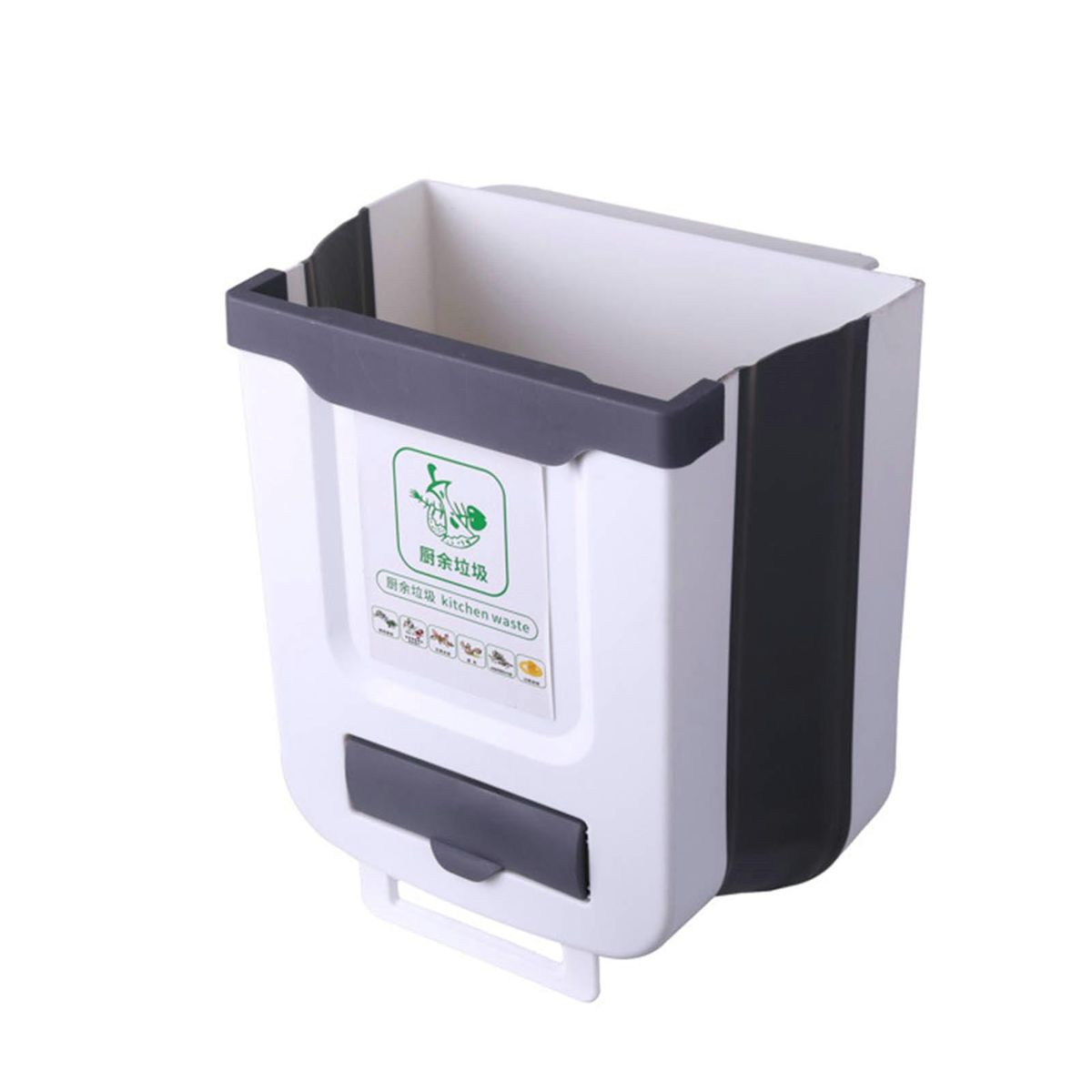 Kitchen Trash Can Cupboard Door Hanging Folding Trash Can Garbage Holder White