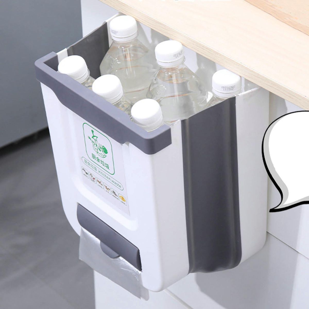 Kitchen Trash Can Cupboard Door Hanging Folding Trash Can Garbage Holder White