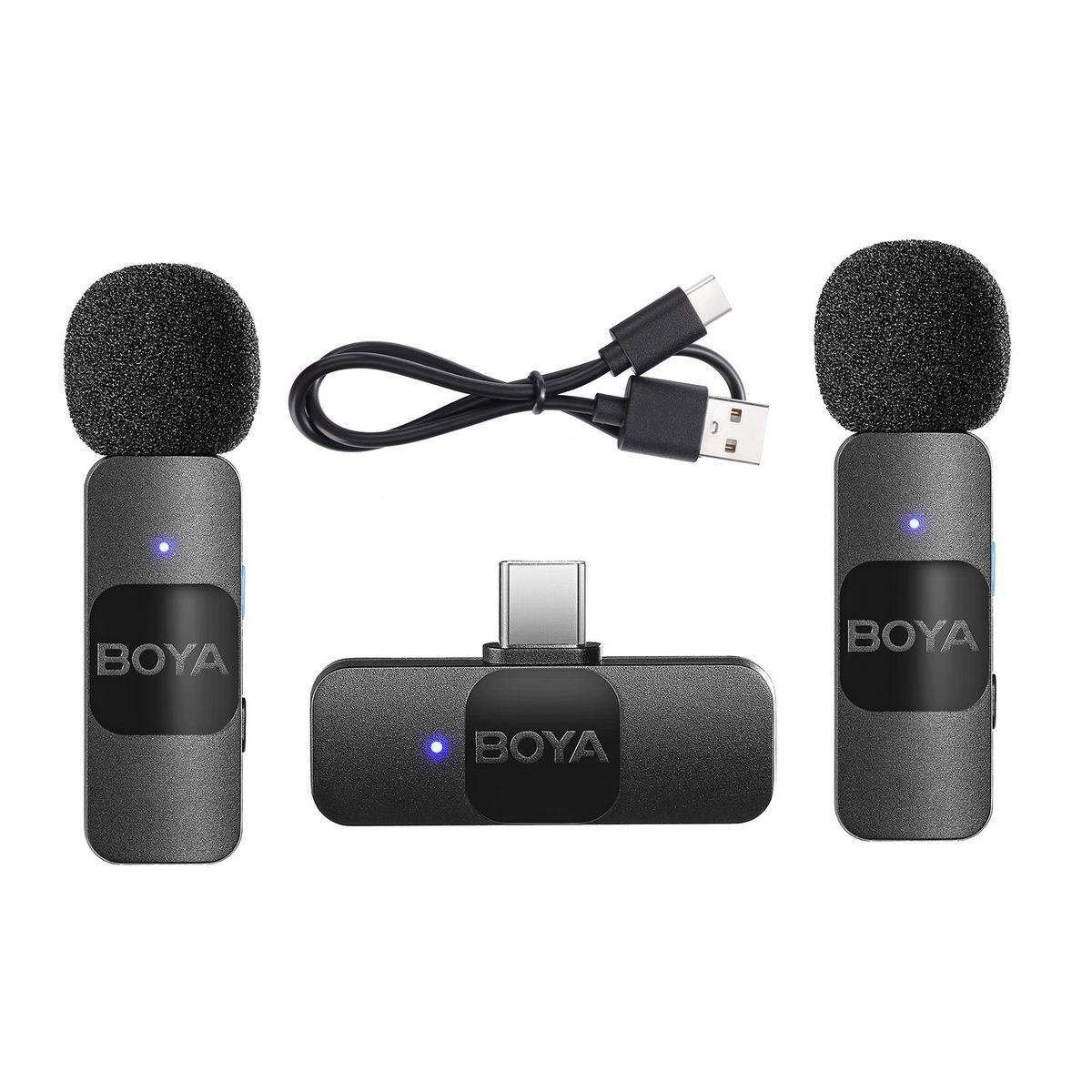 BOYA BY-V20 One-Trigger-Two 2.4G Wireless Microphone System Clip-on Phone Microphone Omnidirectional Mini Lapel Mic Auto Pairing Smart Noise Reduction 50M Transmission Range Replacement for Huawei Samsung Type-C Android Smart