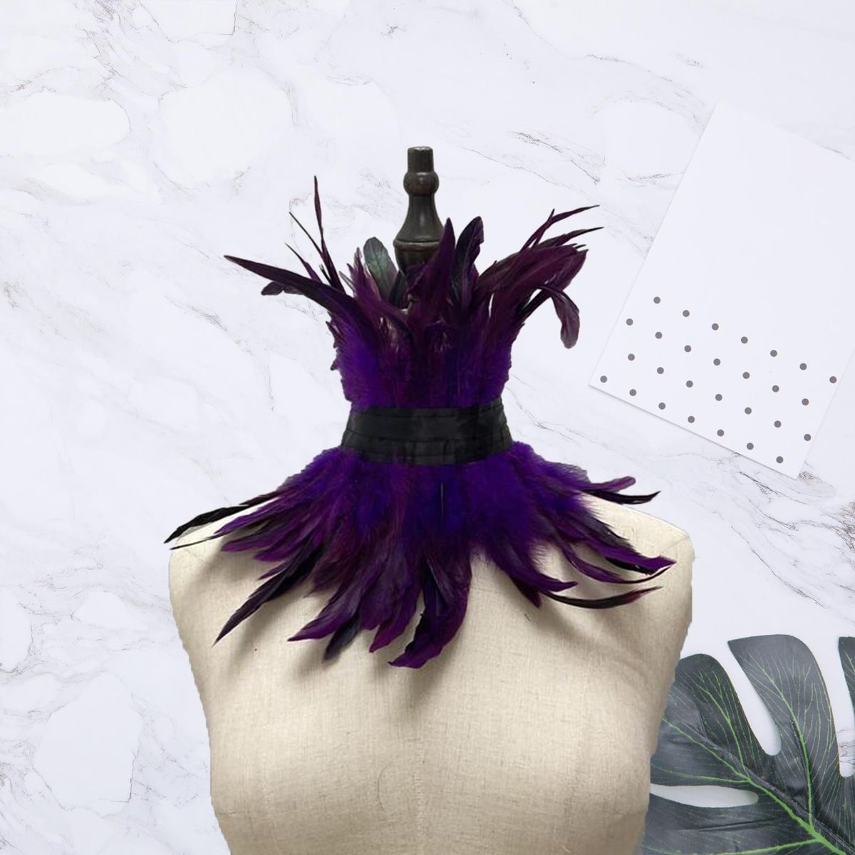 Faux Feather Fake Collar Feathered Lace Neck Sleeve Chic for Women Purple
