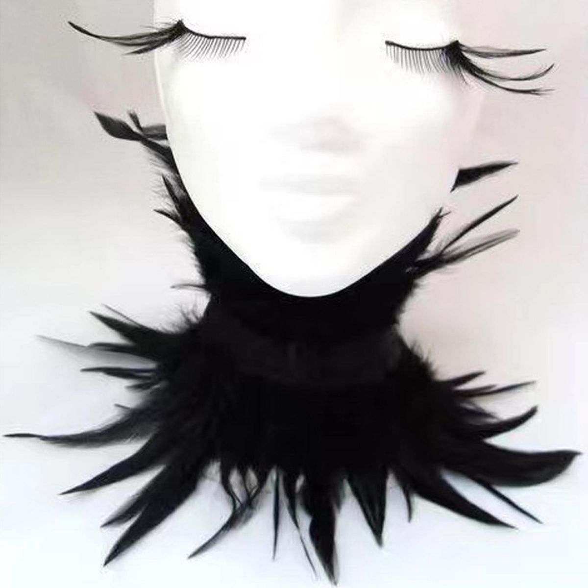 Faux Feather Fake Collar Feathered Lace Neck Sleeve Chic for Women Black