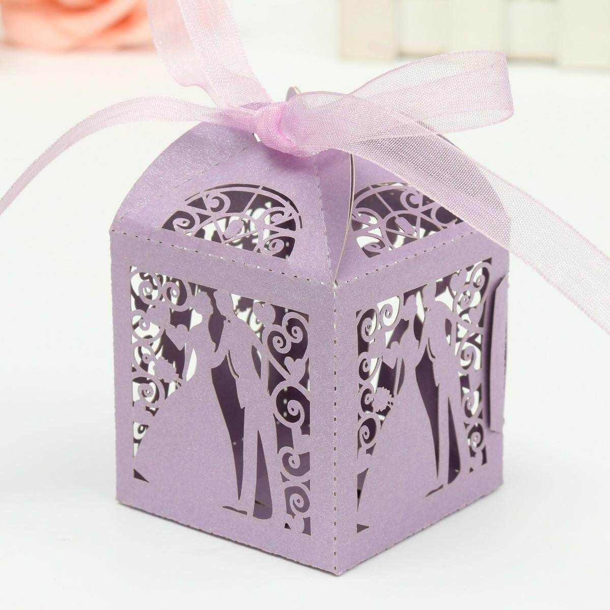 12/24pcs Laser Cut Paper Ribbon Sweets Candy Boxes Wedding Party Favors Gift Bag#Purple Light Purple Light Purple