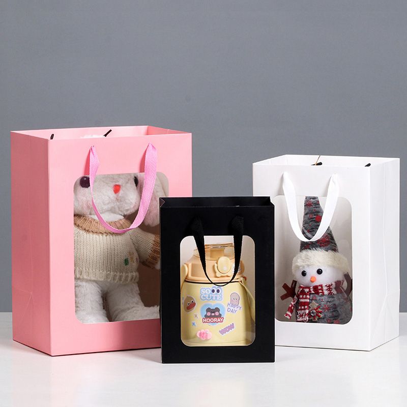 10pcs Transparent Window Kraft Paper Gift Bags Flower Gifts
