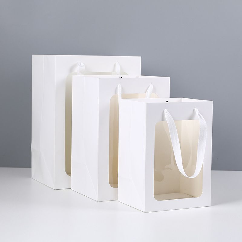 10pcs Transparent Window Kraft Paper Gift Bags Flower Gifts