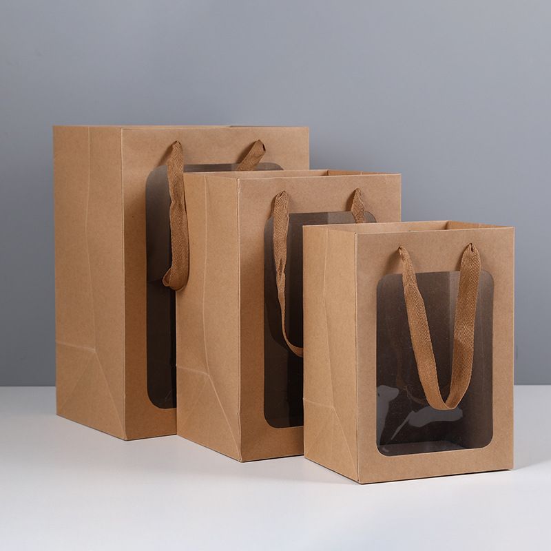10pcs Transparent Window Kraft Paper Gift Bags Flower Gifts