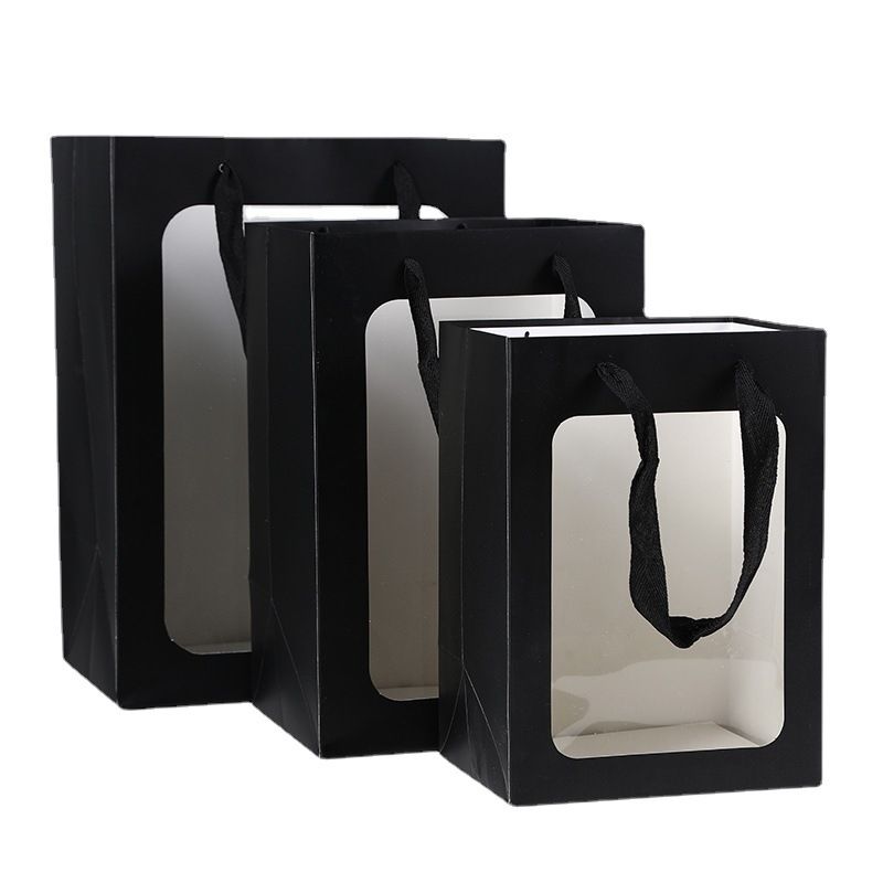 10pcs Transparent Window Kraft Paper Gift Bags Flower Gifts