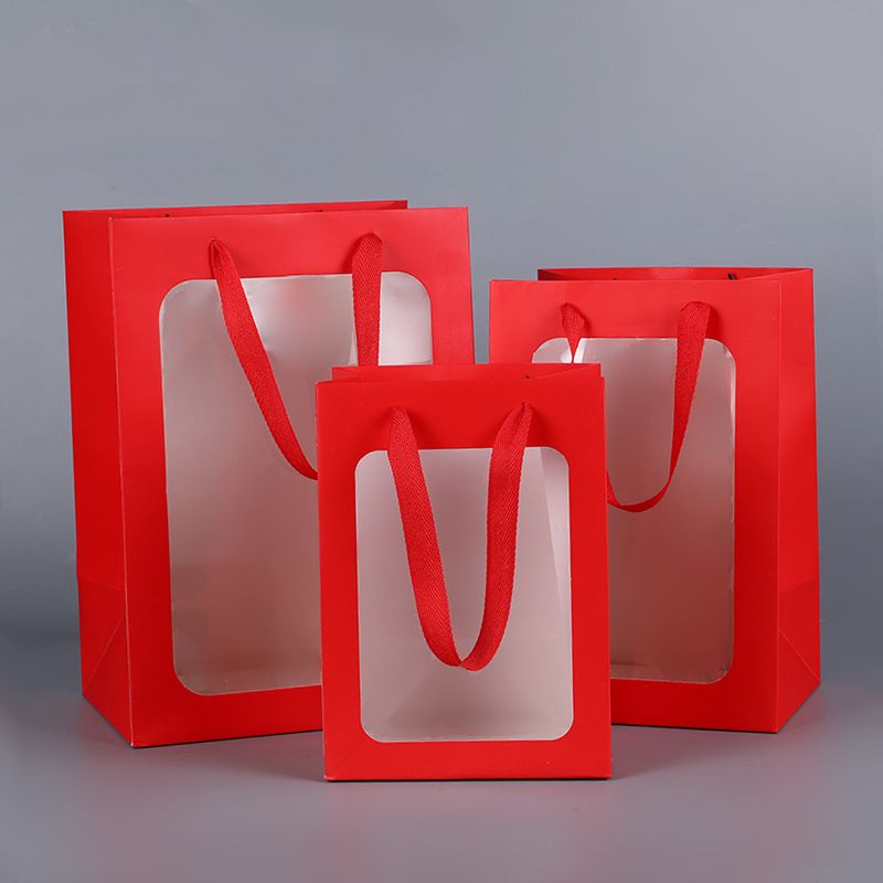 10pcs Transparent Window Kraft Paper Gift Bags Flower Gifts