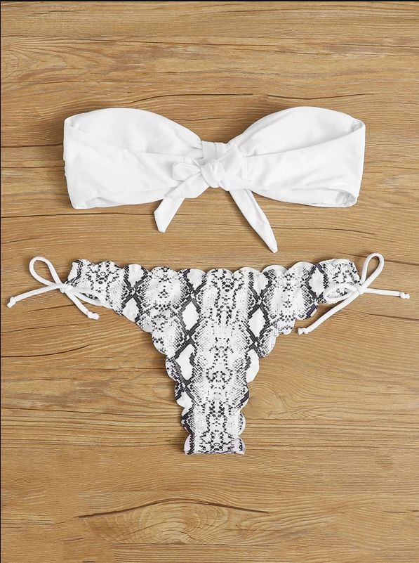Beach Bikini Woman Front Lace Up Tie Sless Leopard Swimsuit Female Push Up Ruffled Bow Bathing Suit  Swimwear Black KIP