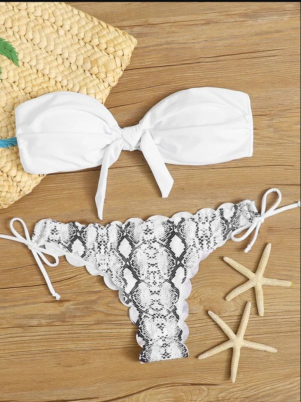 Beach Bikini Woman Front Lace Up Tie Sless Leopard Swimsuit Female Push Up Ruffled Bow Bathing Suit  Swimwear Black KIP