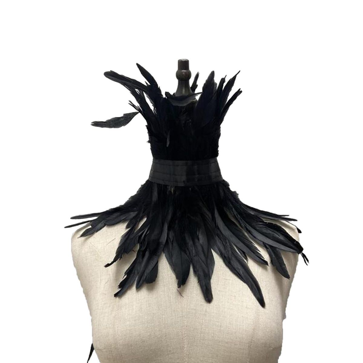 Women Fake Collar Feathered Lace Neck Sleeve Chic Punk Party for Women Black