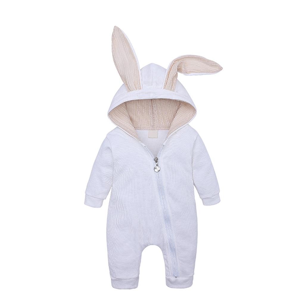 Newborn Baby Overalls Infant Zipper Hooded Romper White (0-3 Months)