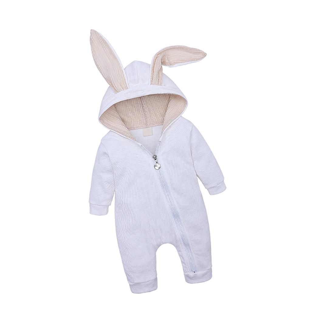 Newborn Baby Overalls Infant Zipper Hooded Romper White (0-3 Months)