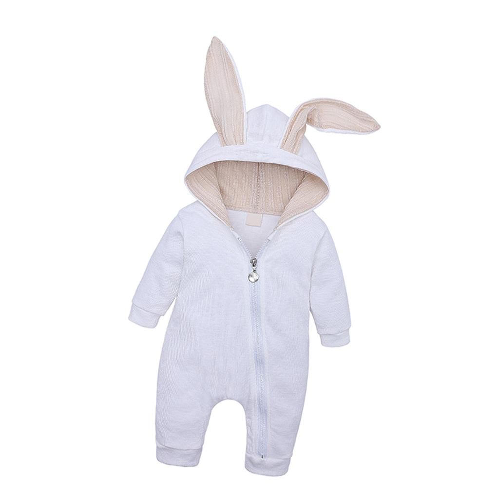Newborn Baby Overalls Infant Zipper Hooded Romper White (0-3 Months)