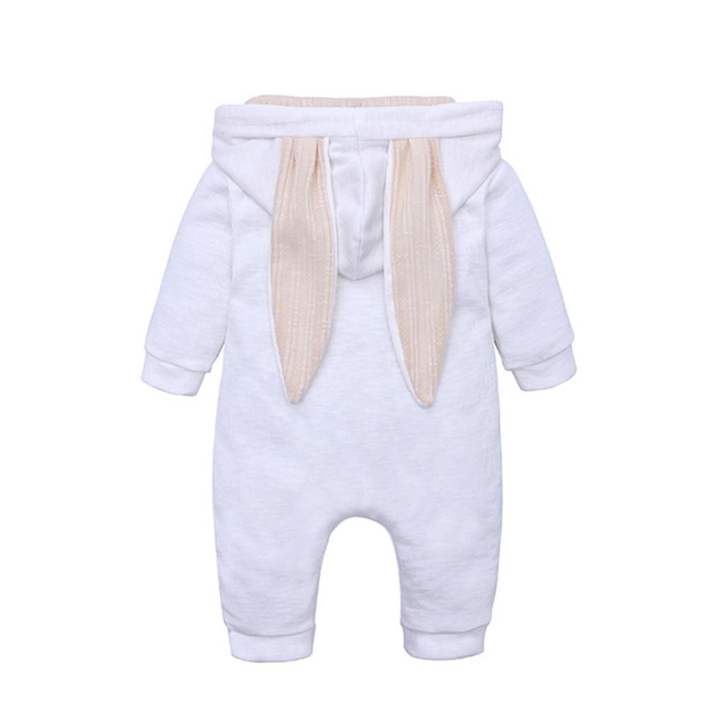 Newborn Baby Overalls Infant Zipper Hooded Romper White (0-3 Months)
