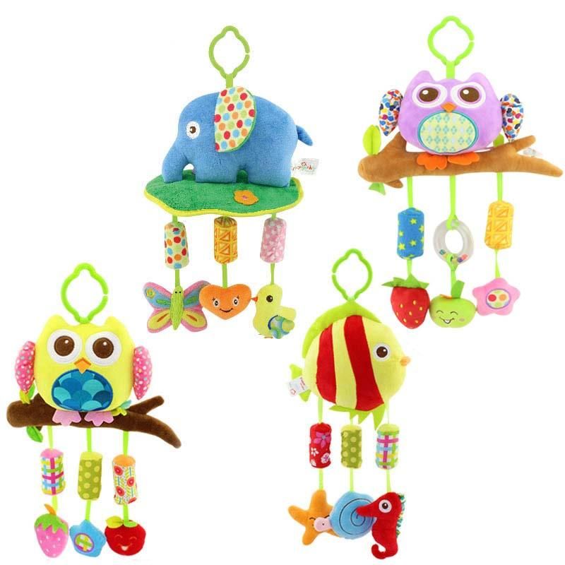 Newborn Baby Plush Handbells Stroller Rattles Toy Mobile Cartoon Animal Infant Crib Hanging Rattle Educational Toys