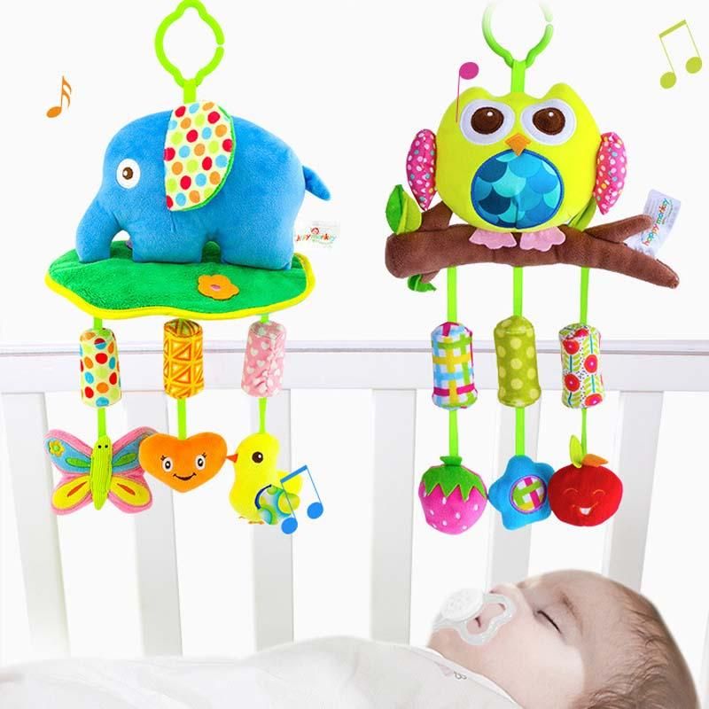 Newborn Baby Plush Handbells Stroller Rattles Toy Mobile Cartoon Animal Infant Crib Hanging Rattle Educational Toys