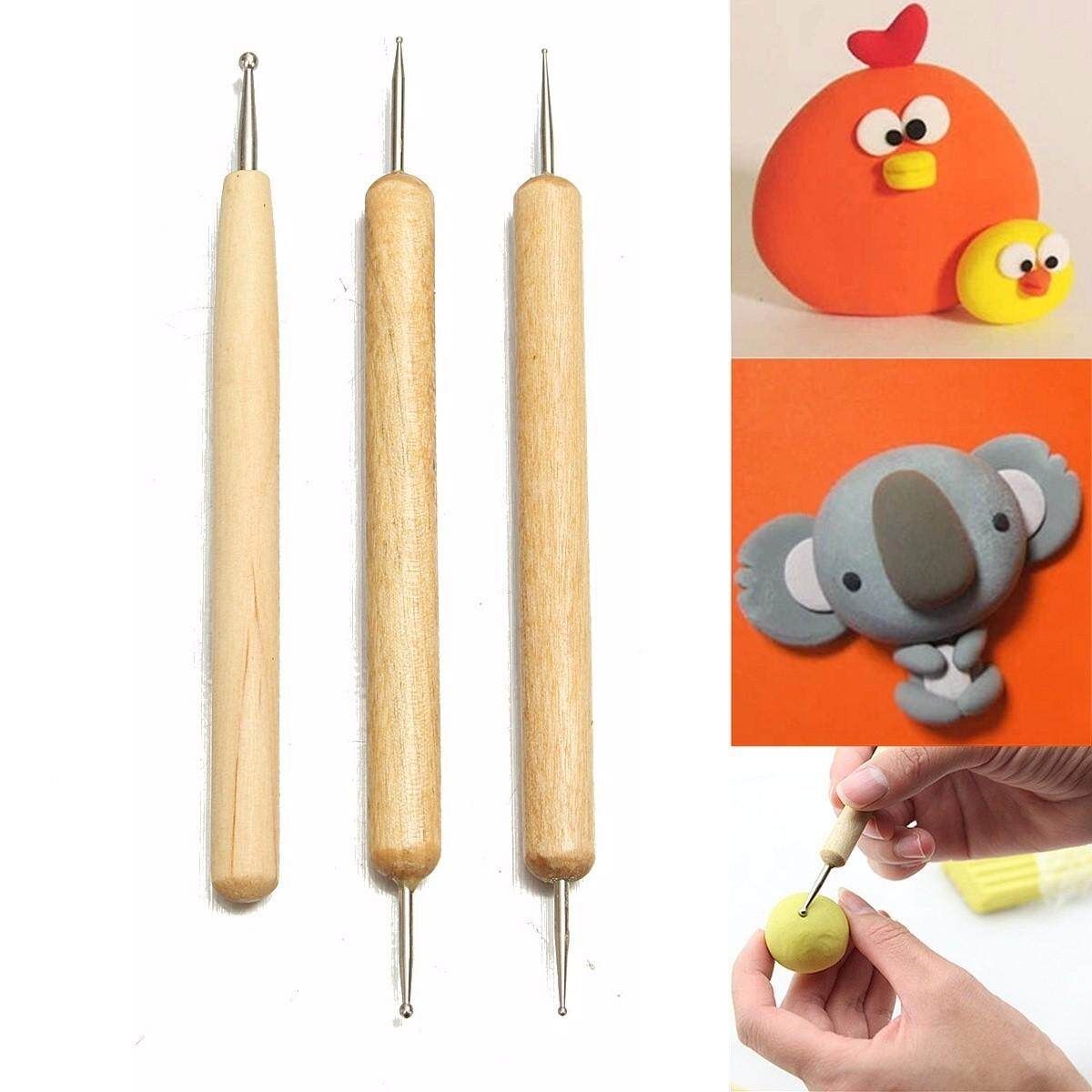 3Pcs/set Clay Sculpting Sculpt Smoothing Carving Pottery Ceramic Tools Polymer Shapers Modeling Carved Tool Wood Handle Set