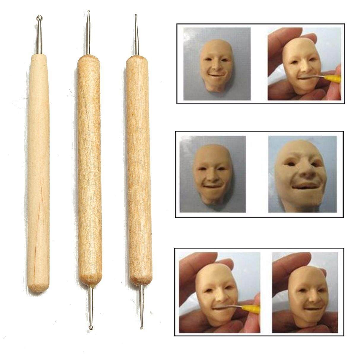 3Pcs/set Clay Sculpting Sculpt Smoothing Carving Pottery Ceramic Tools Polymer Shapers Modeling Carved Tool Wood Handle Set