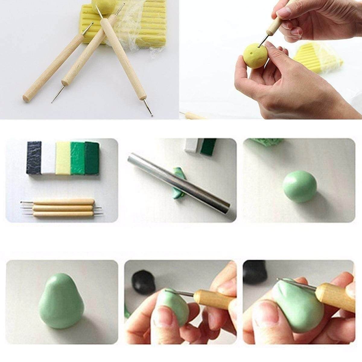 3Pcs/set Clay Sculpting Sculpt Smoothing Carving Pottery Ceramic Tools Polymer Shapers Modeling Carved Tool Wood Handle Set
