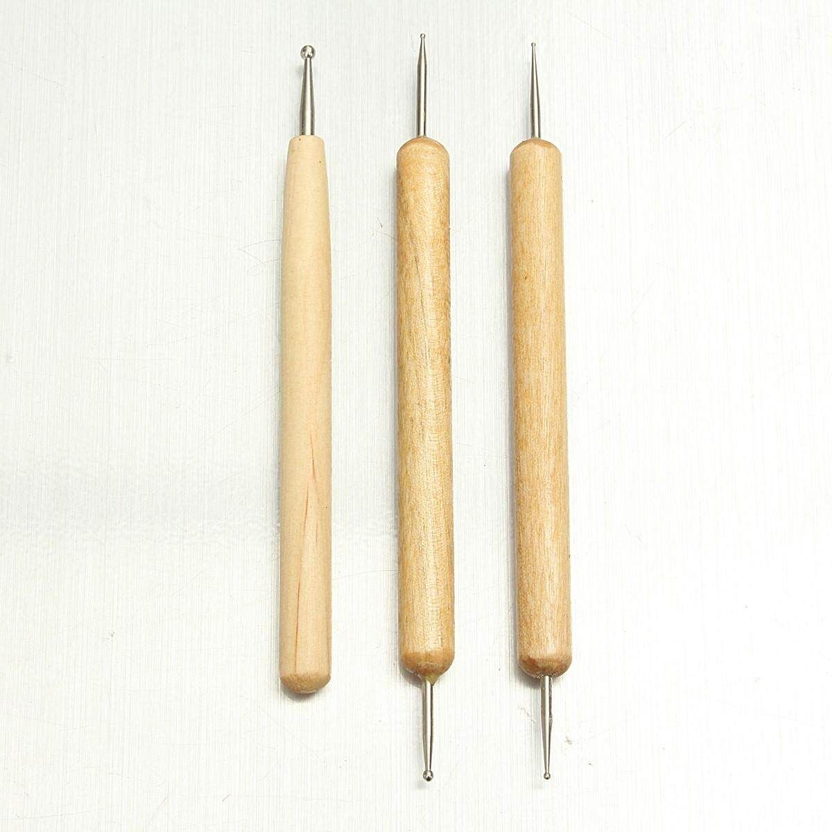 3Pcs/set Clay Sculpting Sculpt Smoothing Carving Pottery Ceramic Tools Polymer Shapers Modeling Carved Tool Wood Handle Set