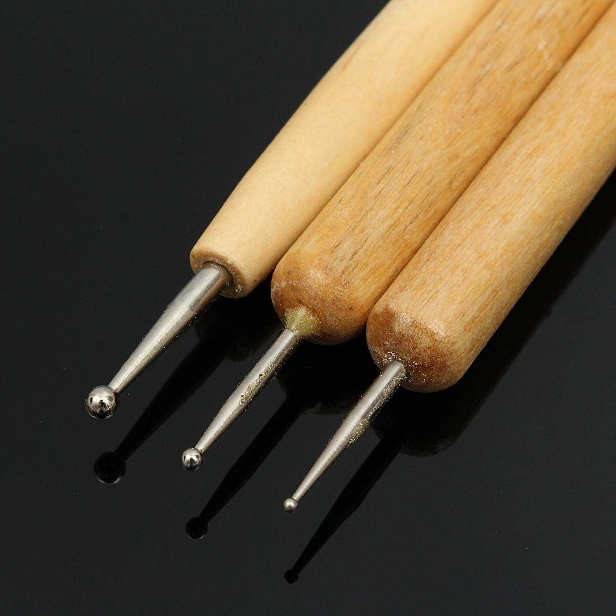 3Pcs/set Clay Sculpting Sculpt Smoothing Carving Pottery Ceramic Tools Polymer Shapers Modeling Carved Tool Wood Handle Set