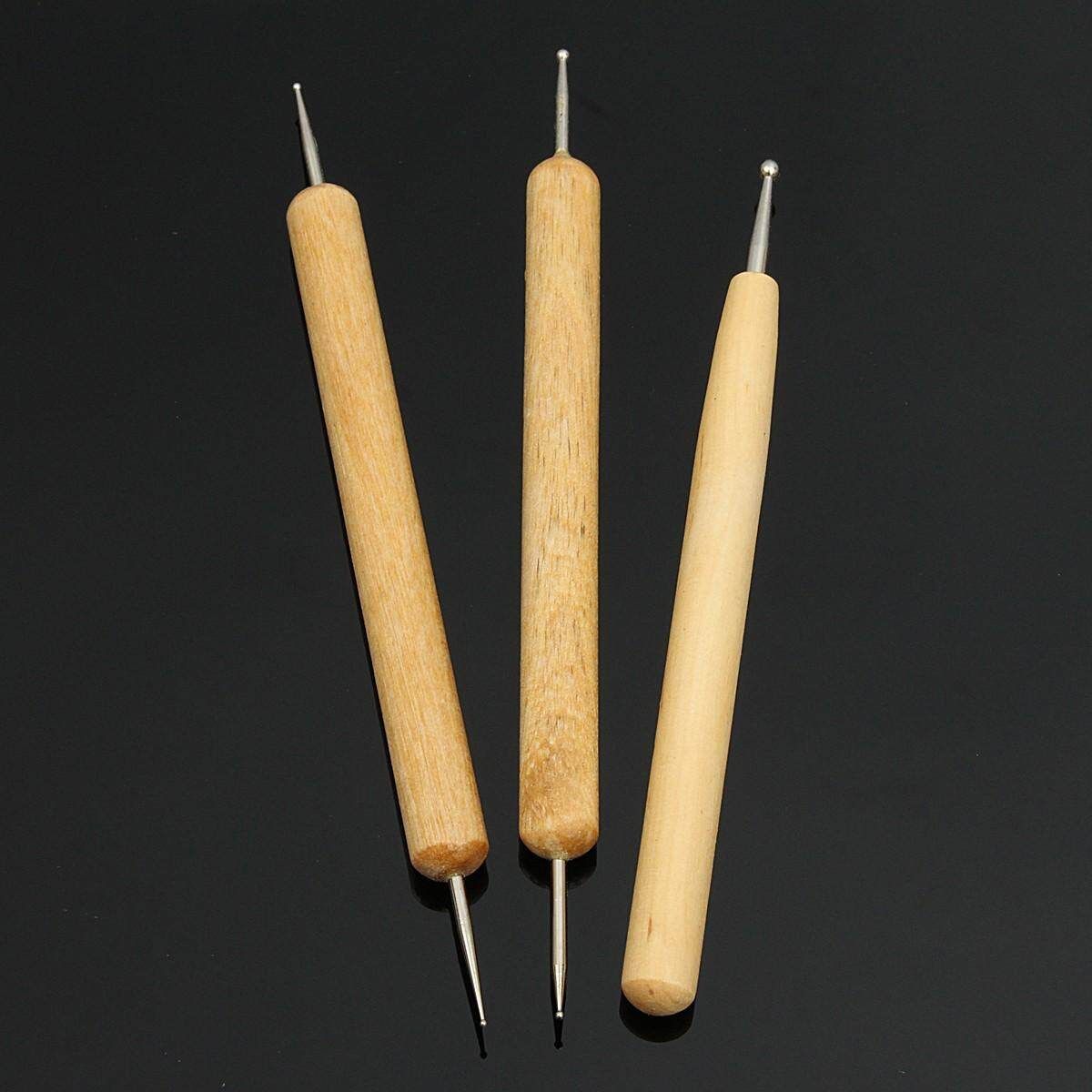 3Pcs/set Clay Sculpting Sculpt Smoothing Carving Pottery Ceramic Tools Polymer Shapers Modeling Carved Tool Wood Handle Set