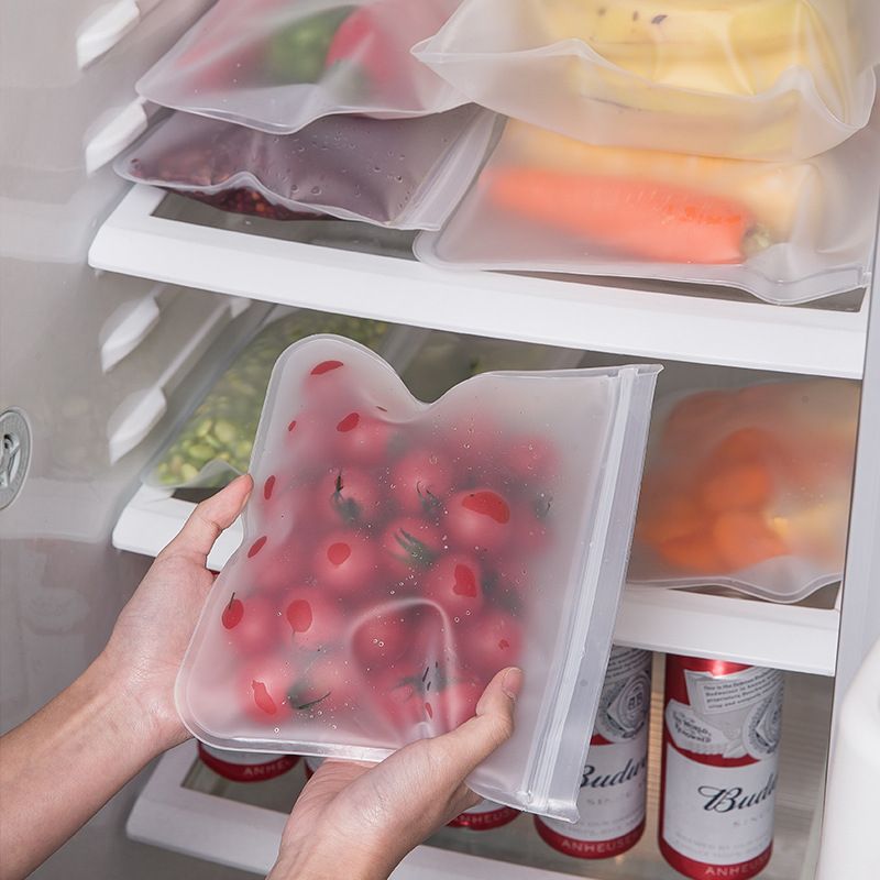 Silicone Food Storage Containers Reusable Food Storage Bags Lunch Bags Stand Up Zip Shut-L(26x20cm)