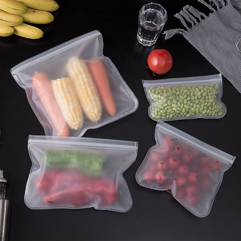 Silicone Food Storage Containers Reusable Food Storage Bags Lunch Bags Stand Up Zip Shut-L(26x20cm)