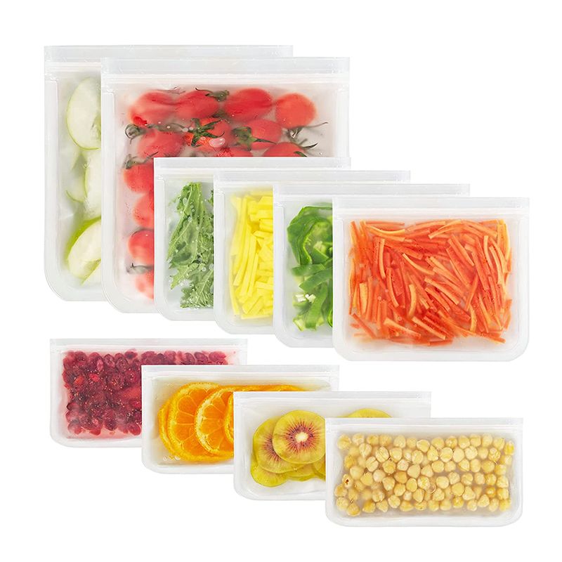 Silicone Food Storage Containers Reusable Food Storage Bags Lunch Bags Stand Up Zip Shut-L(26x20cm)
