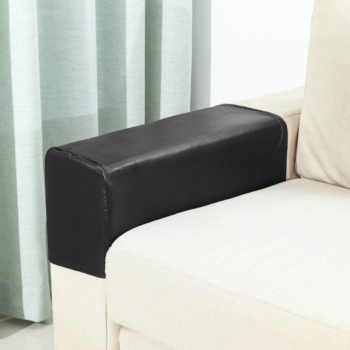 2PC PU Leather Furniture Sofa Armrest Covers Couch Chair Arm Protectors Stretchy Black