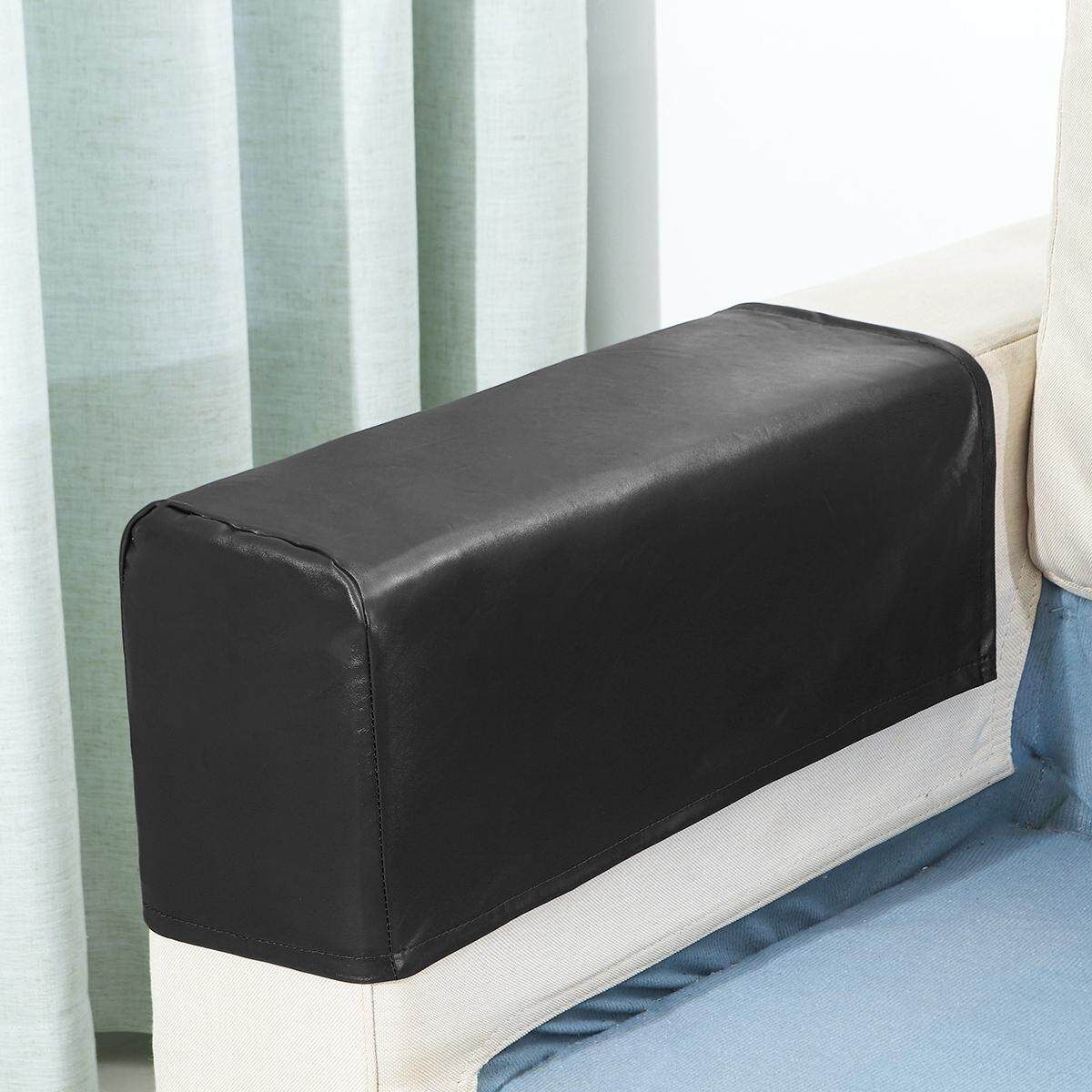 2PC PU Leather Furniture Sofa Armrest Covers Couch Chair Arm Protectors Stretchy Black