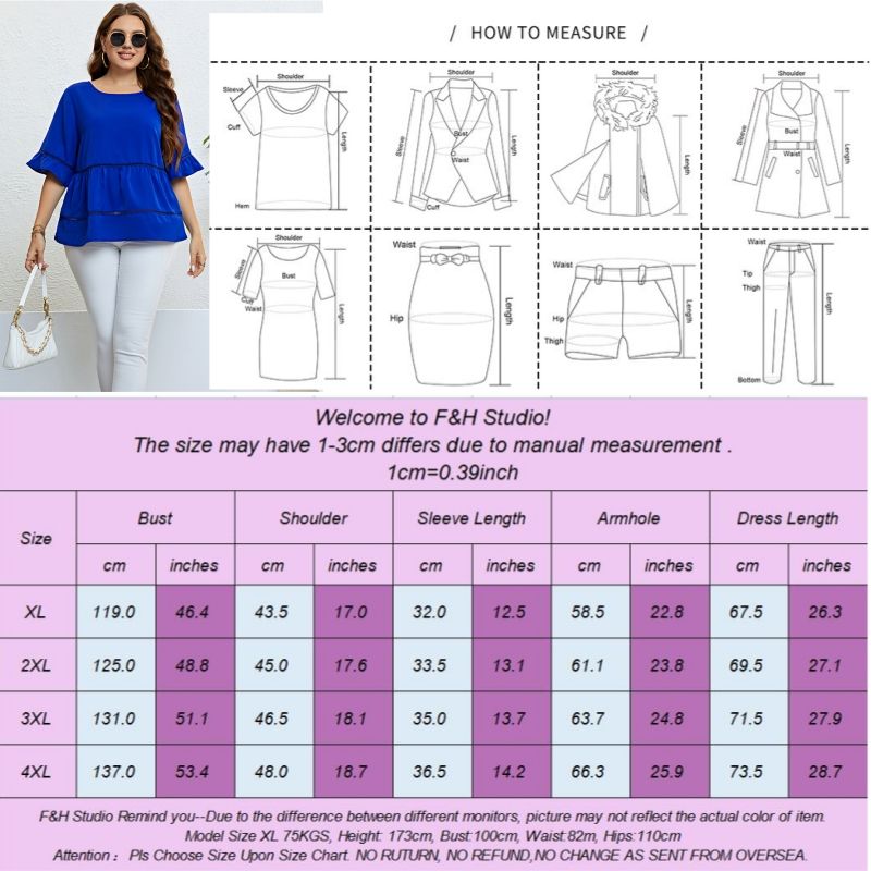 F&H 3317 XL-4XL Casually Elegant Plus Size  Women's Blouse Blue