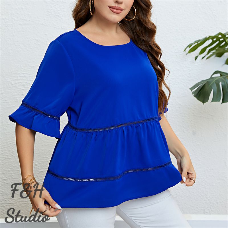 F&H 3317 XL-4XL Casually Elegant Plus Size  Women's Blouse Blue