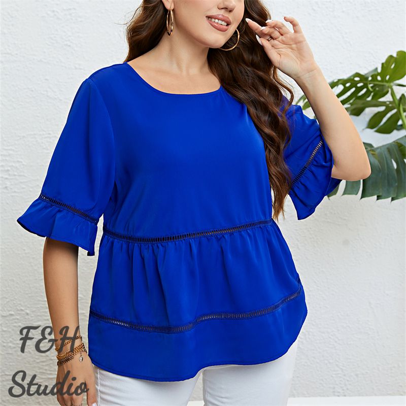 F&H 3317 XL-4XL Casually Elegant Plus Size  Women's Blouse Blue