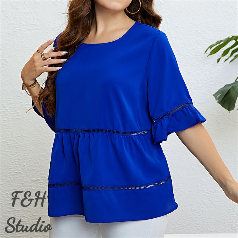 F&H 3317 XL-4XL Casually Elegant Plus Size  Women's Blouse Blue
