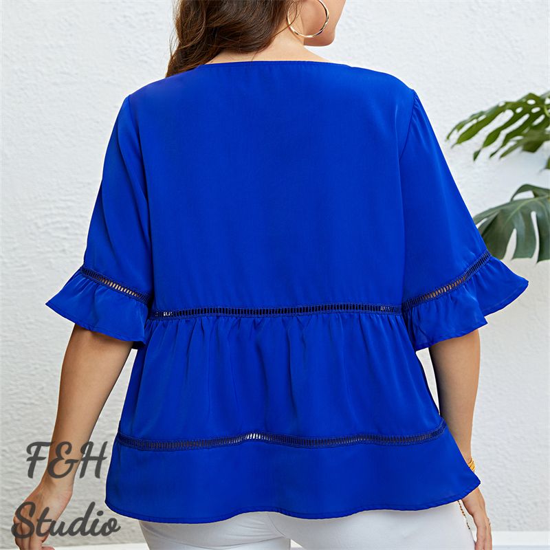 F&H 3317 XL-4XL Casually Elegant Plus Size  Women's Blouse Blue