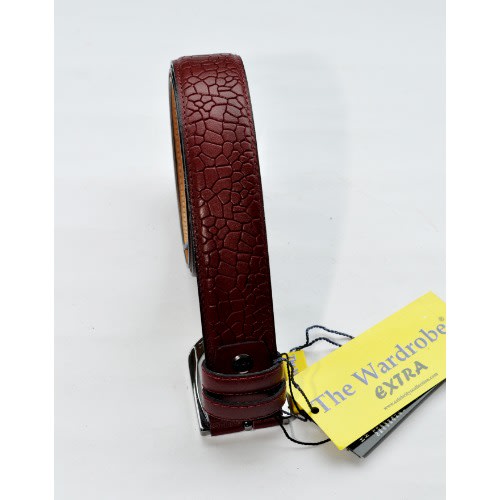 Men Crinkle Styled Leather Belt- Wine-mb-9624