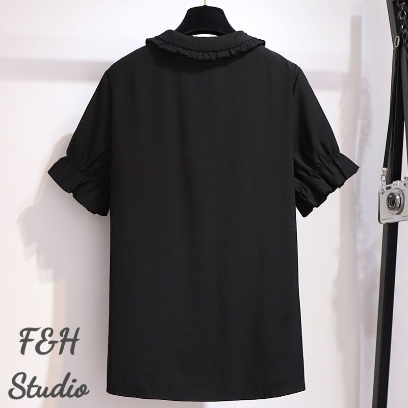 3576 2XL-6XL Plus Size Chiffon Lantern Sleeve Blouse
