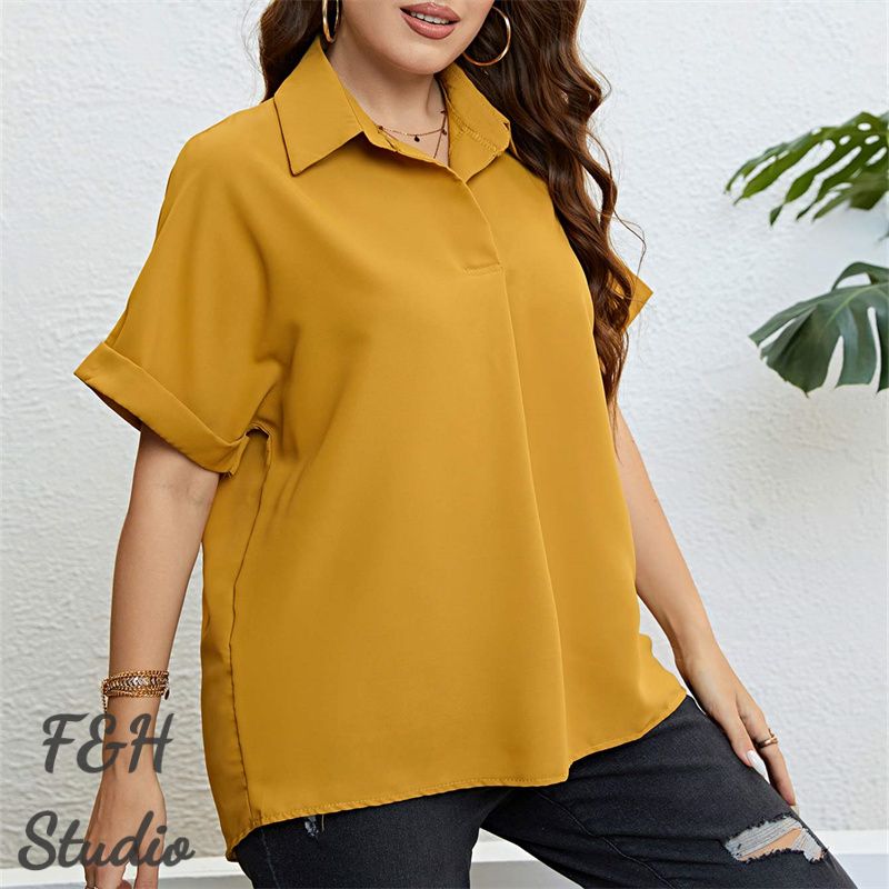 F&H 3413 XL-3XL Plus Size Short Sleeves Shirt Yellow