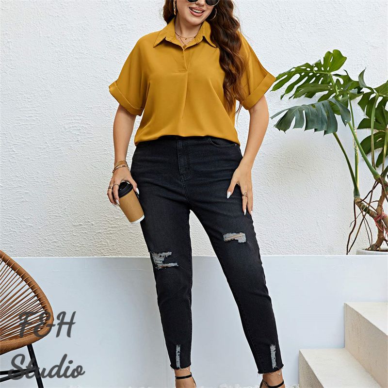 F&H 3413 XL-3XL Plus Size Short Sleeves Shirt Yellow