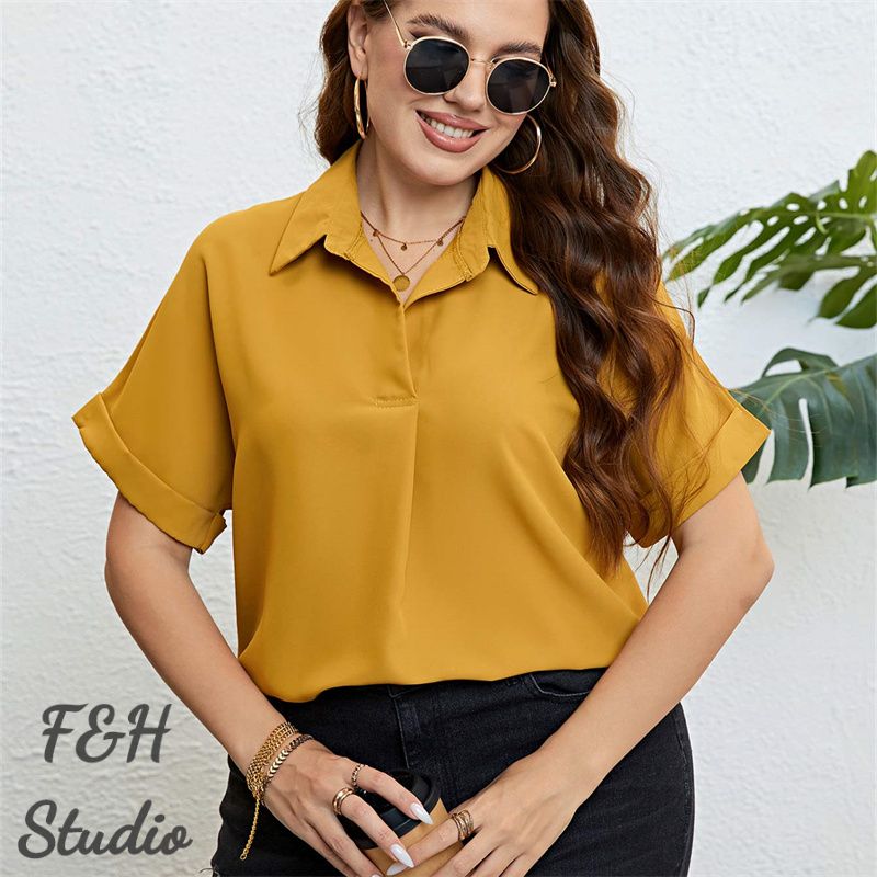 F&H 3413 XL-3XL Plus Size Short Sleeves Shirt Yellow