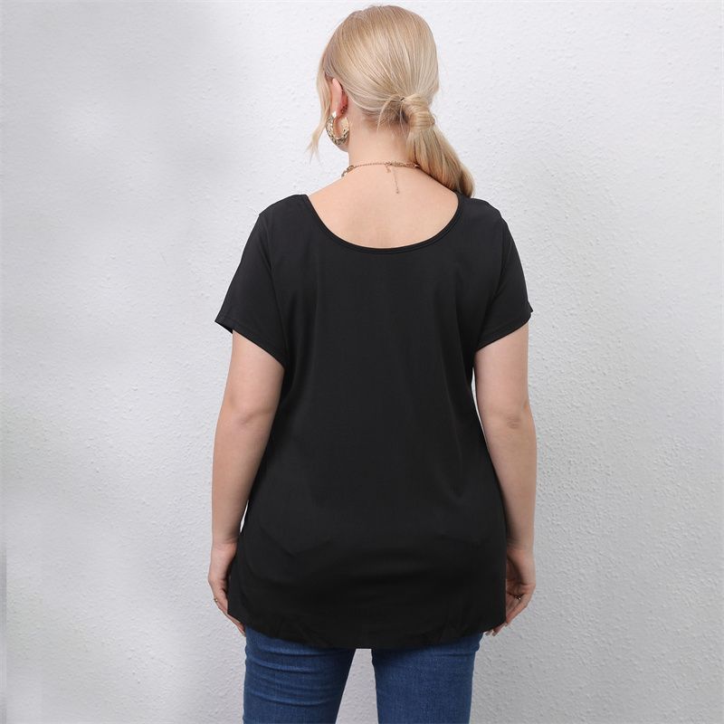 L-4XL Women Basic Curve Big Size Tops Round Neck Short Sleeves Work OL Office Plus Size T-Shirt 2921