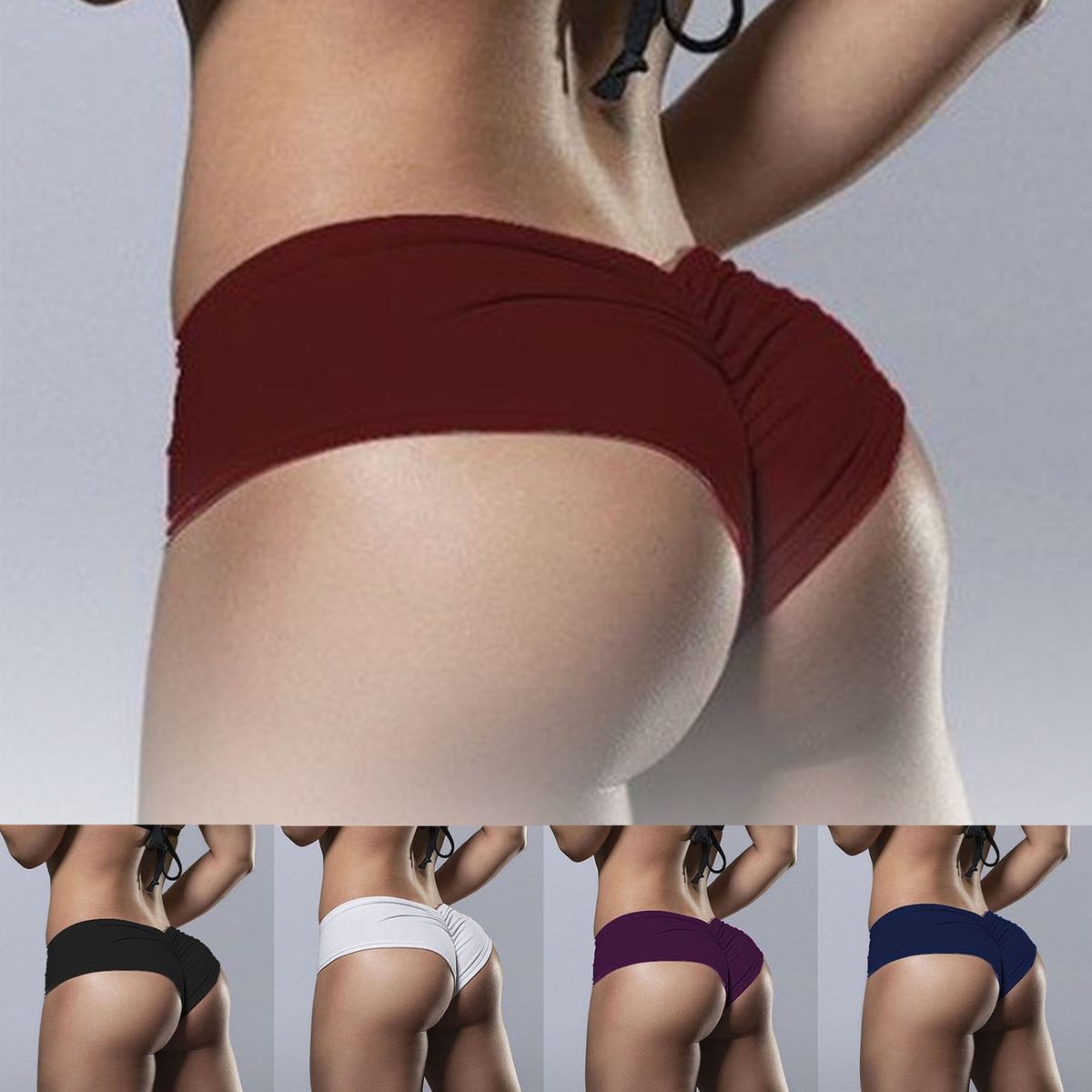 Women Sexy Solid Color Stretchy Briefs Hip Lift Underpants Underwear Panties-Navy Blue