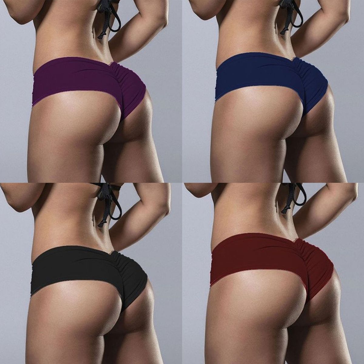 Women Sexy Solid Color Stretchy Briefs Hip Lift Underpants Underwear Panties-Navy Blue